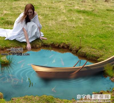 photoshop合成制作池塘边戏水美女1