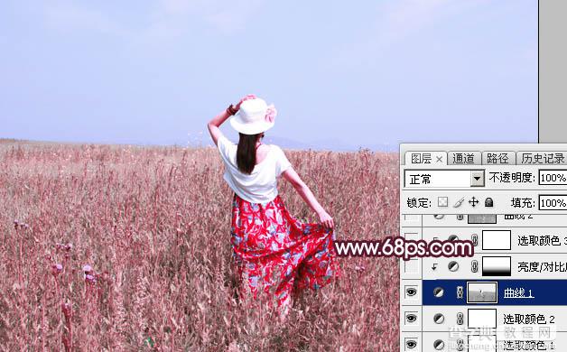 Photoshop将草丛人物图片打造魔幻的粉调红绿色效果12