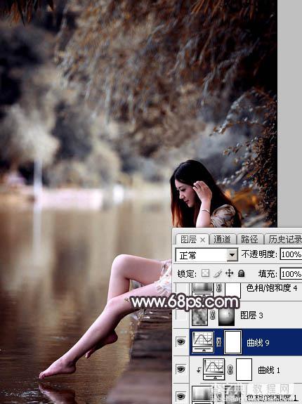 Photoshop将湖景人物图片打造出唯美的暗褐色秋季22