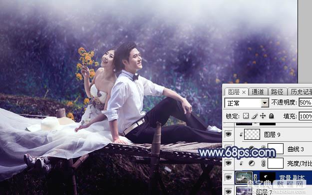 Photoshop将田园中的婚片增加唯美梦幻深蓝色27
