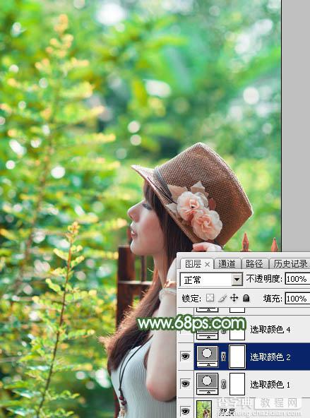 Photoshop将树林人物图片打造出甜美的青红色早秋色11