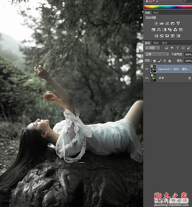 Photoshop将树林人物图片打造梦幻的中性绿褐色6