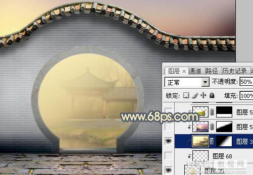 Photoshop合成唯美的江南古典园林拱门美景教程32