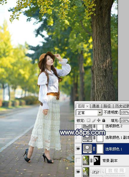 Photoshop为绿树下的人物调制出灿烂的霞光效果4