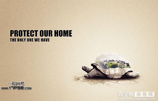 photoshop将城堡乌龟沙漠合成生态保护壁纸海报效果1