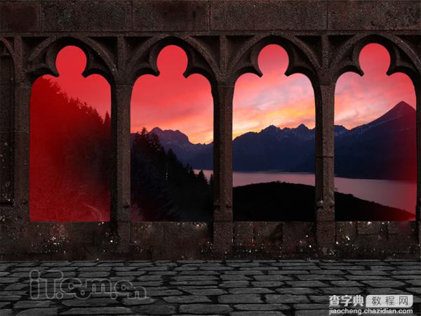 Photoshop下合成城堡外的日落景色13
