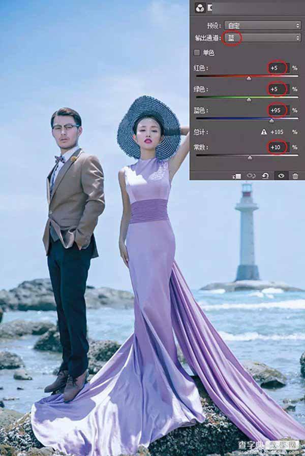 Photoshop利用通道混合器调出唯美的外景海边婚纱照片16