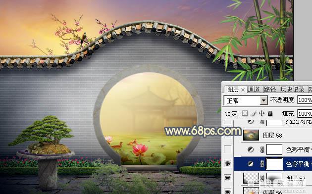 Photoshop合成唯美的江南古典园林拱门美景教程61