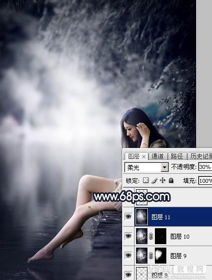 Photoshop为水景人物图片调制出梦幻的暗蓝色色调46