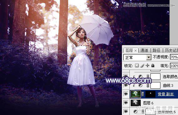 Photoshop调出梦幻紫色调的森林美女照片教程41