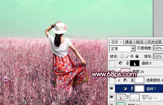 Photoshop将草丛人物图片打造魔幻的粉调红绿色效果44
