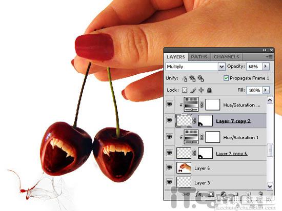 photoshop 经典合成张开血盆大嘴樱桃17