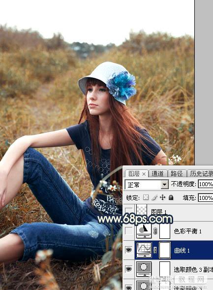 Photoshop调制出柔和的晨曦霞光草丛人物图片19