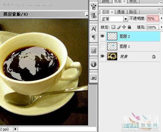 photoshop 合成一杯盛有世界地图的咖啡12