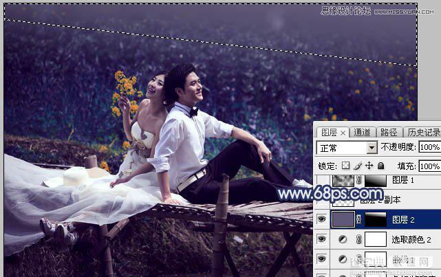 Photoshop制作梦幻蓝色调的河边婚纱照教程19