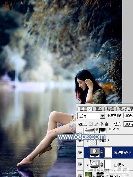 Photoshop将水景人物图片打造出柔和的古典青蓝色特效38