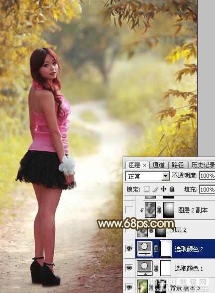 Photoshop为树林人物图片调制出淡美的秋季黄褐色10