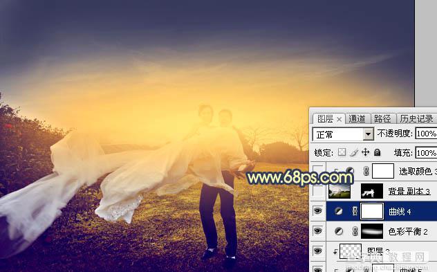 Photoshop调出大气的晨曦暖色外景婚片33