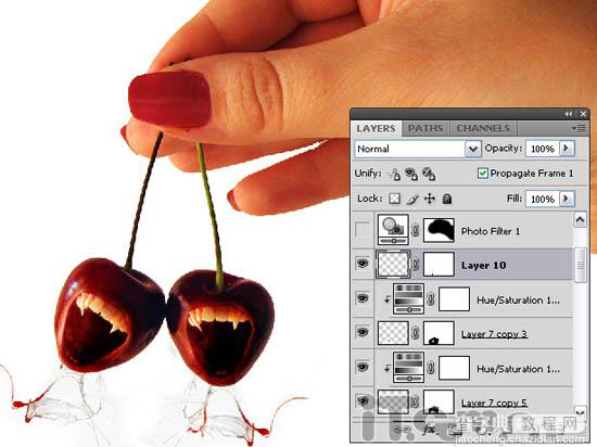 photoshop 经典合成张开血盆大嘴樱桃20