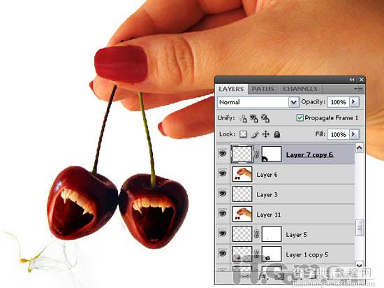 photoshop 经典合成张开血盆大嘴樱桃15