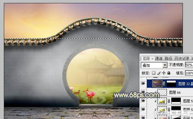 Photoshop合成唯美的江南古典园林拱门美景教程38