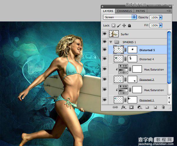 Photoshop合成从水花中冲出抱着滑板的海边美女47