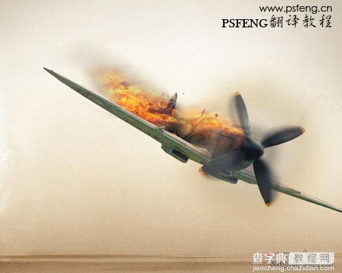 photoshop 合成燃烧后正在坠毁的飞机1