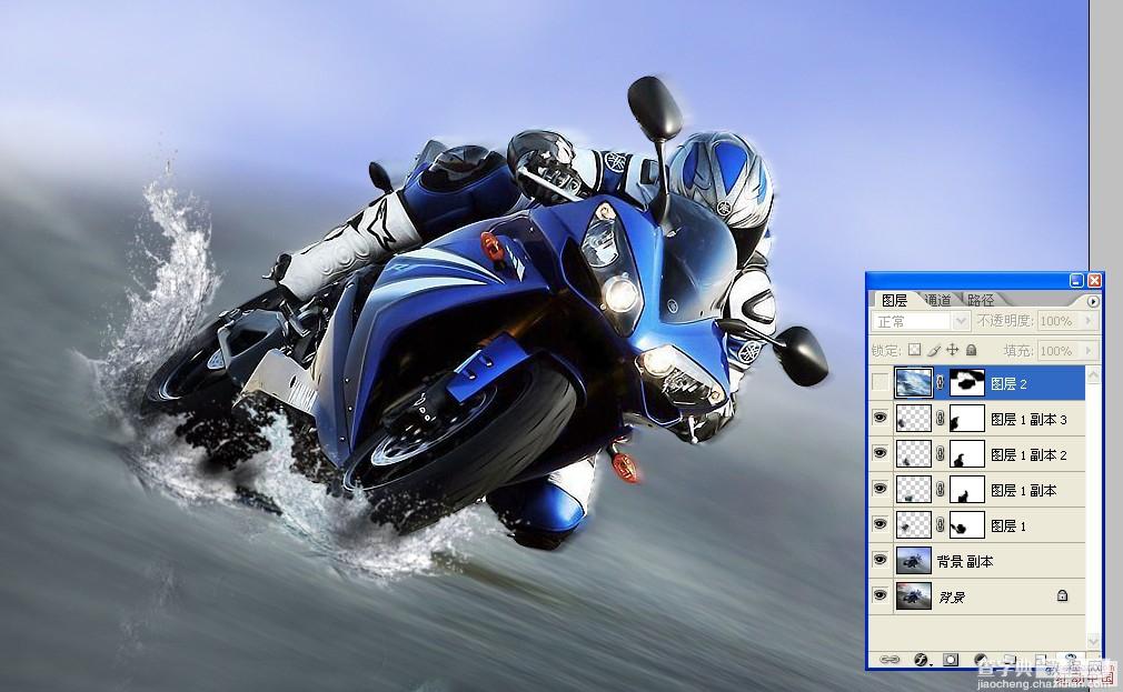 Photoshop图片合成着火和水中喷溅的摩托车手6
