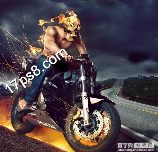 photoshop合成制作出地狱骑士在马路上飞奔的电影海报2