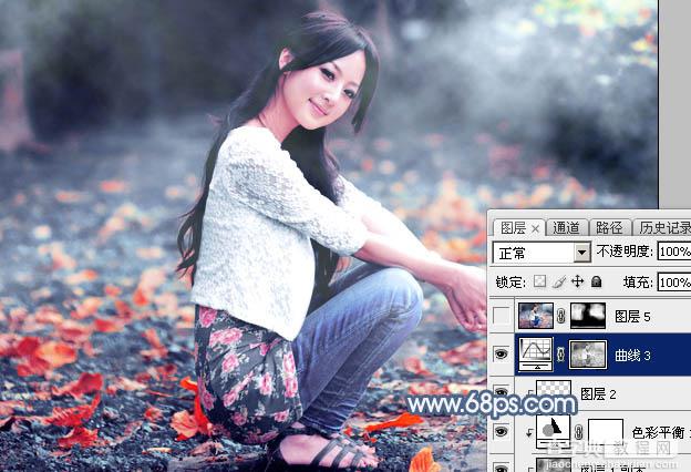 Photoshop将外景人物图片打造出古典暗蓝色秋季效果43