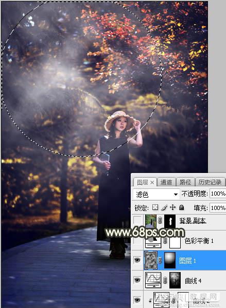 Photoshop调制出灿烂的黄褐色树中人物图片20