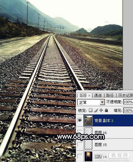 Photoshop为铁轨图片加上晨曦暖色22