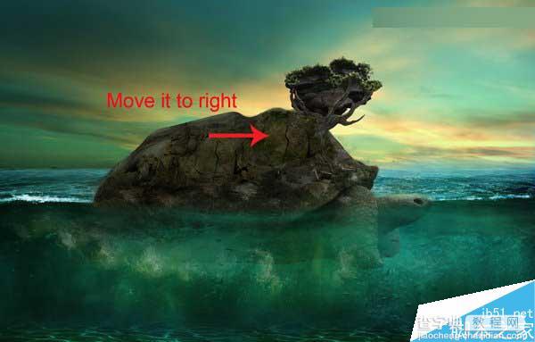 Photoshop合成海洋巨龟驮着岛在水上漂浮的效果图55