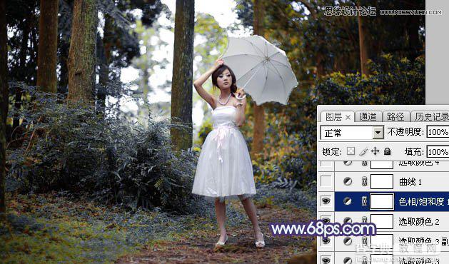 Photoshop调出梦幻紫色调的森林美女照片教程15
