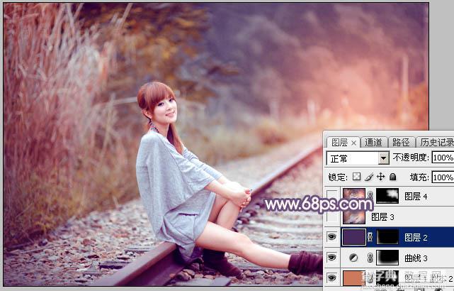 Photoshop为外景人物图片打造唯美的秋季紫红色33