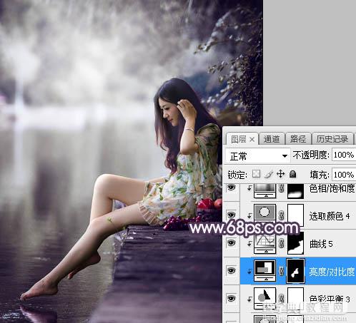 Photoshop调制出梦幻中性蓝紫色夏季水边人物图片30