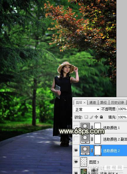Photoshop调制出灿烂的黄褐色树中人物图片8