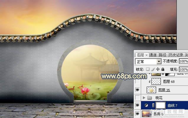 Photoshop合成唯美的江南古典园林拱门美景教程40