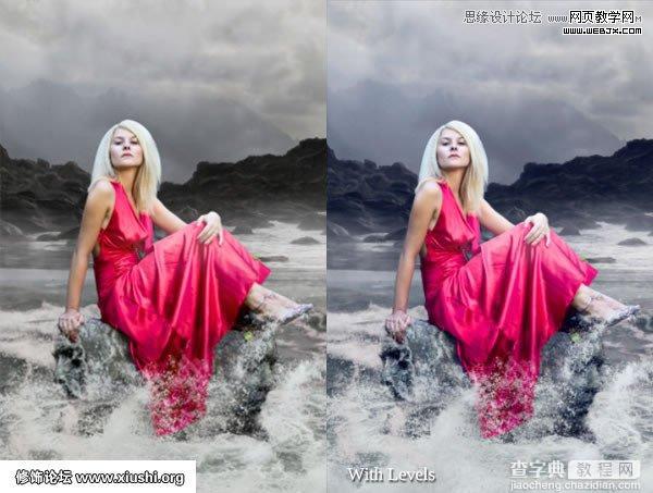 Photoshop合成制作梦幻的海边在坐岩石上的美女图片教程24