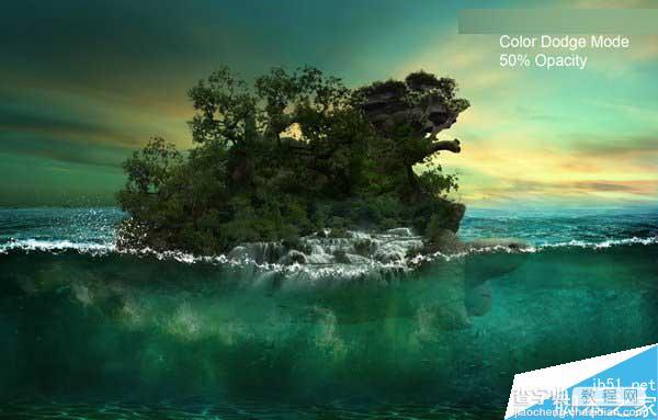 Photoshop合成海洋巨龟驮着岛在水上漂浮的效果图88