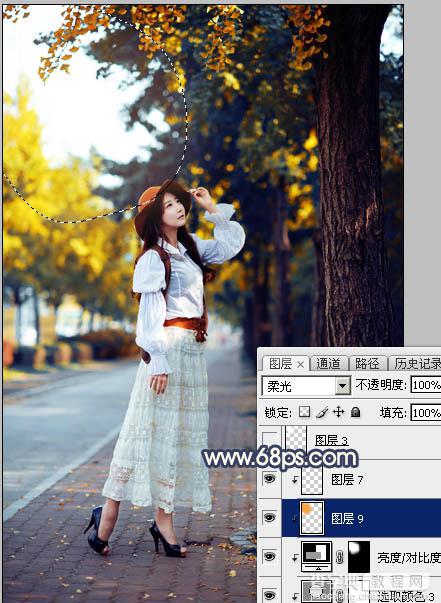 Photoshop为绿树下的人物调制出灿烂的霞光效果21