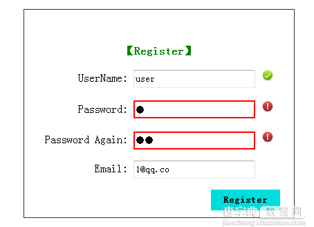 javascript制作的简单注册模块表单验证1