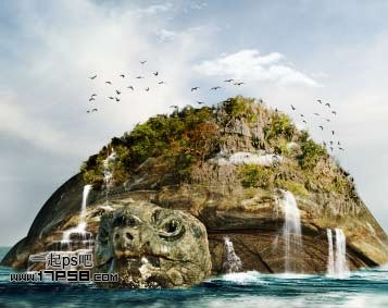 photoshop合成制作海龟岛­自然场景29