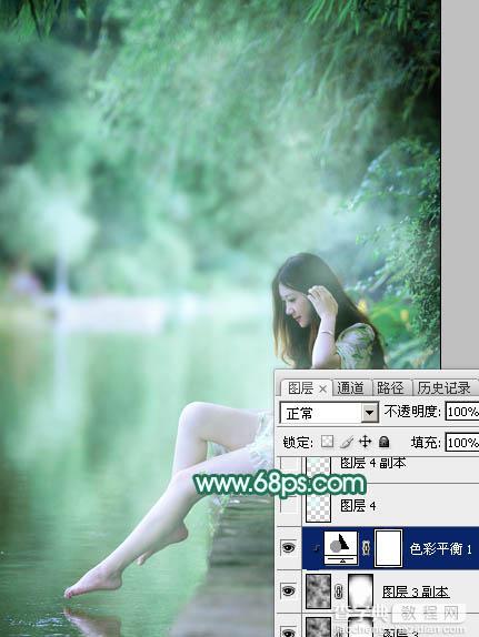 Photoshop将湖景人物图片打造甜美的粉调青绿色23