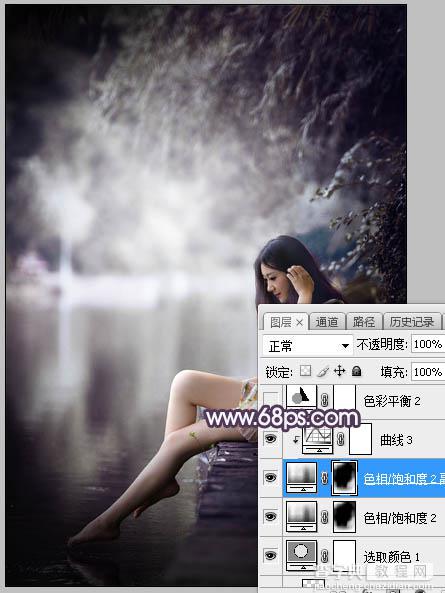 Photoshop调制出梦幻中性蓝紫色夏季水边人物图片37