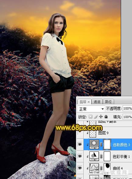 Photoshop调制出暗调霞光色水池边人物图片28