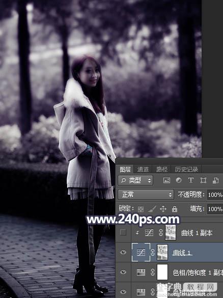 Photoshop将树边人物图片打造唯美的中性蓝色特效12