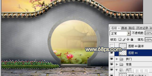 Photoshop合成唯美的江南古典园林拱门美景教程44