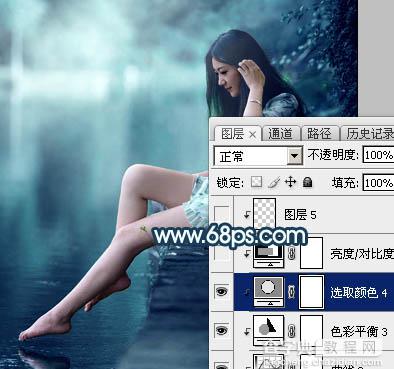 Photoshop调出梦幻唯美的暗调青蓝色河边人物图片41