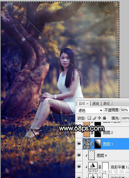 Photoshop调制出唯美的深秋暗黄色树林人物图片20